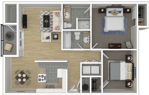 2 Bedroom, 2 Bathroom Furnished Floor Plan Foothills Apartments Portland OR